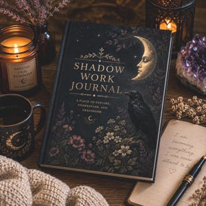 Beautiful shadow work journal featuring lovely botanicals, a stunning crow and moon on a matte hardcover with 150 lined pages.