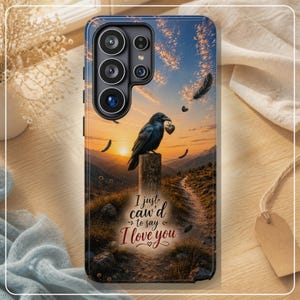 Crow Samsung Galaxy Phone Case, Tough Matte or Glossy Finish with Raven Sunset Artwork