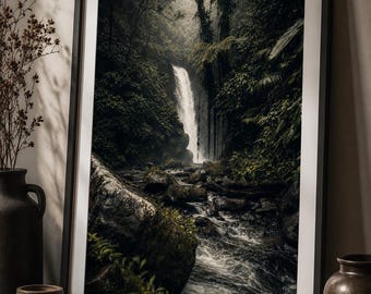 Lámina con estampado de cascada en la selva tropical / Arte mural de la naturaleza de la jungla de Costa Rica