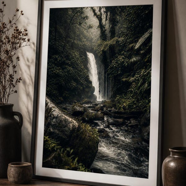 Moody Rainforest Waterfall Print | Costa Rica Jungle Nature Wall Art