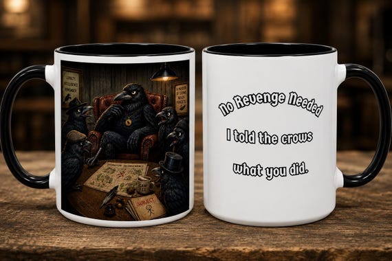 No Revenge Needed I Told The Crows What You Did Mug |Funny Crow Coffee Mug | Dark Humor Gift |Raven Lover | Gothic Bird Mug |Crow Mafia Mug