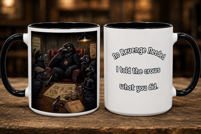 No Revenge Needed I Told The Crows What You Did Mug |Funny Crow Coffee Mug | Dark Humor Gift |Raven Lover | Gothic Bird Mug |Crow Mafia Mug Bild 1