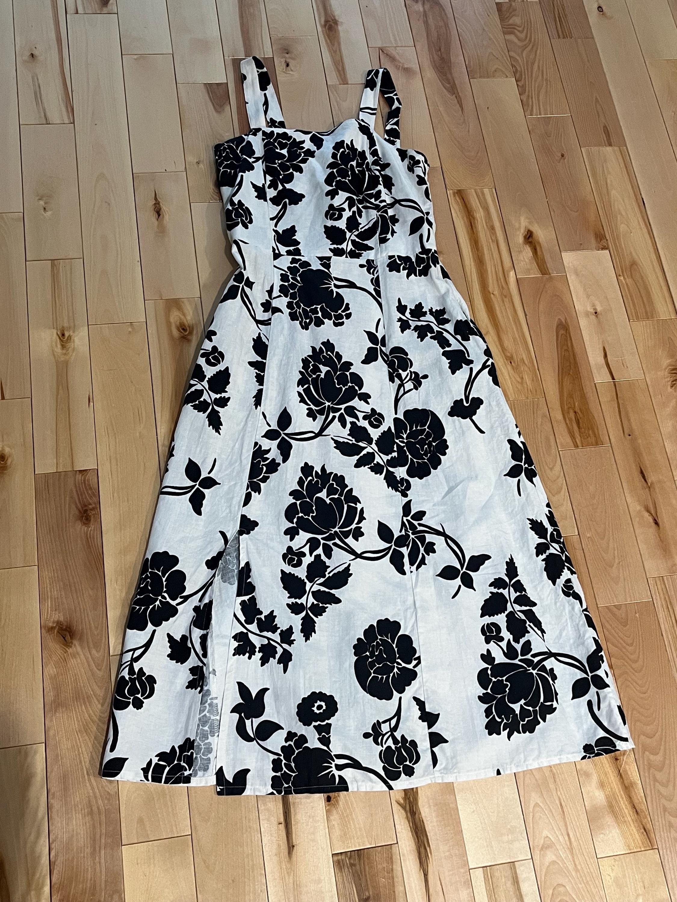 spighe di lino italy dress Spighe Di Lino White & Black Floral Linen Dress – Made in Italy, Size Small