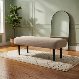 Twill Camel Stretch Bench Cover, 42-54 Inch Dining Bench Slipcover with Buckle Straps, Washable Jacquard Seat Protector, Gift for Parents