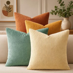 Boho Throw Pillow Covers Set of 4, Corduroy Cushion Covers 18x18, Farmhouse Pillow Cases, Fall Sofa Decor