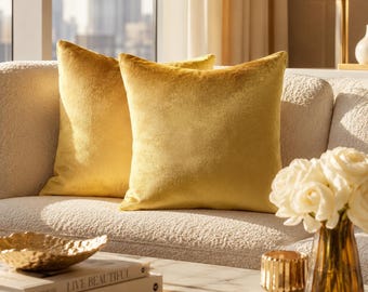 Gold Velvet Pillow Covers 18x18 – Soft Decorative Throw Pillow Covers for Sofa Couch Bed, 2 Pack