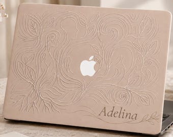 Personalized Beige Floral MacBook Case,Custom Name Laptop Cover for MacBook Air 13 M1 M2 M3 M4 Pro 14 16,Neutral Aesthetic Case gift for her