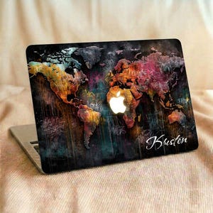 Custom Name World Map MacBook Case • Vintage Aesthetic Multi Color Cover for MacBook Air 13 15 Pro 14 16 M3 M4 M5 • Personalized Travel Gift