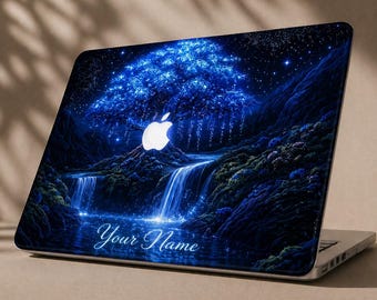 Custom Name MacBook Case,Personalized Blue Tree Hard Shell for MacBook Air 13 M2 M3 M4/Pro 14 16, Aesthetic Nature Laptop Cover Gift for Her
