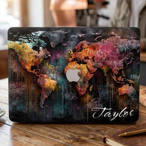 Personalized World Map MacBook Case, Custom Name Laptop Cover, Urban Art Style for MacBook Air 13 15 Pro 14 16