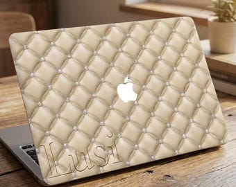 Luxury 3D Effect MacBook Case Personalized, Quilted Pattern Laptop Cover for MacBook Air 13 M2 M3 M4, Pro 14 16, Custom Name Gift for Her