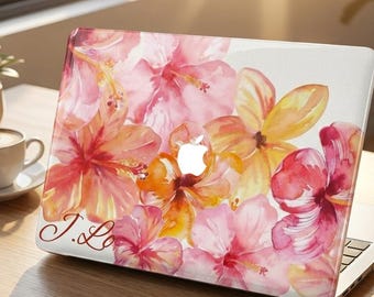 Summer Wildflower MacBook Case Personalized, Aesthetic Pink Yellow Laptop Cover for MacBook Air 13 M2 M3 M4, Pro 14 16, Custom Name Gift Her
