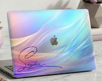 Personalized Pastel MacBook Case, Custom Name Laptop Cover for MacBook Air 13 M1 M2 M3 M4, Abstract Aesthetic MacBook Pro 14 16 Case for Her