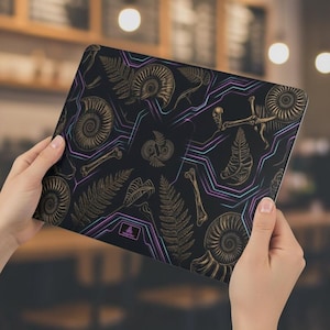 Cyber Paleontology MacBook Case, Ammonite Fossil Hard Shell Cover, Neon Circuit & Bone Plastic Case for MacBook Pro 14 16 Air 13 M2 M3 Shell