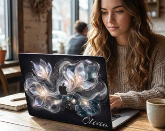 Custom Name Floral MacBook Case,Personalized Cyberpunk Lily Hard Shell MacBook Air 13 M2 M3 M4 Pro 14 16,Aesthetic Laptop Cover Gift for Her