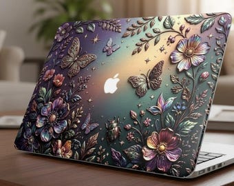 Butterfly MacBook Case, Boho Floral Hard Shell for MacBook Air 13 M2 M3 M4 / Pro 14 16, Aesthetic Laptop Cover Gift for Her