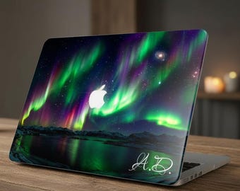 Custom Name MacBook Case Northern Lights, Aurora Borealis Hard Shell MacBook Air 13 M2 M3 M4 Pro 14 16, Cosmic Laptop Cover Gift for Her
