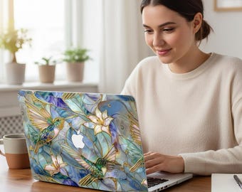 Stained Glass Hummingbird MacBook Case, Floral Hard Shell MacBook Air 13 M2 M3 M4 Pro 14 16, Art Nouveau Aesthetic Laptop Cover Gift for Her