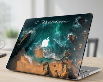 Dreamy Aerial Ocean MacBook Case, Personalized Sea Laptop Cover for MacBook Air 13 M2 M3 M4, Pro 14 16, Custom Name Aesthetic Gift for Her