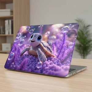 Funda para MacBook con diseño de tortuga marina, carcasa rígida morada con diseño submarino, funda de plástico Kawaii con diseño oceánico para MacBook Pro 14 16 Air 13 M2 M3.