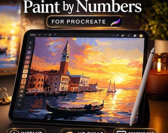 Digital Venice Sunset Paint by Numbers - Gondola iPad Art Kit, Digital Download