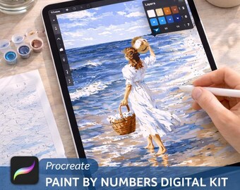 Paint by Numbers Coastal Scene – Woman on Beach, Digital Download