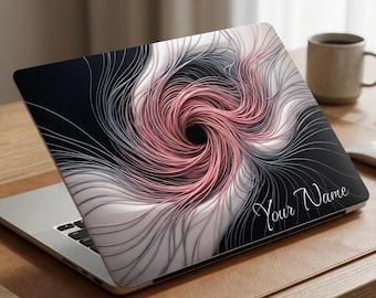 Custom Name Abstract MacBook Case, Personalized Rose Silver Swirl Hard Shell MacBook Air 13 M2 M3 M4 Pro 14 16, Aesthetic Laptop Cover