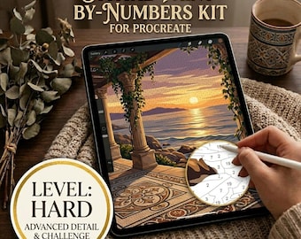 Digital Paint by Numbers for Procreate, Advanced Sunset Landscape Kit for iPad, Instant Download Digital Art Activity Gift for Her