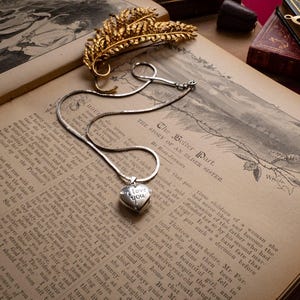 Vintage Sterling Silver Heart Locket Necklace, Engraved Mom Cursive Script, Floral Motif, I Love You Interior, Puffy Heart Pendant, Box