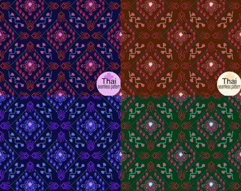 Thais naadloos patroon PNG, etnisch traditioneel stofontwerp, indigo geometrische bloemen digitale download.