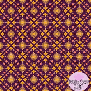Vintage damask Seamless pattern PNG,purple and Gold digital paper for fabric printing,Commercial use (digital download)