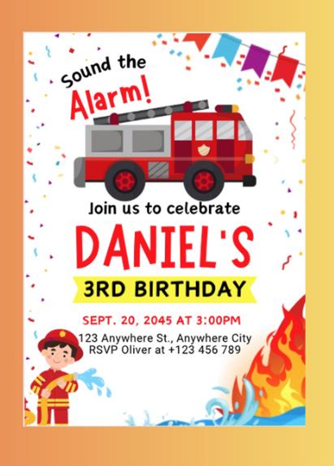Editable Fire Truck Birthday Invitation | Firefighter Party Template ...