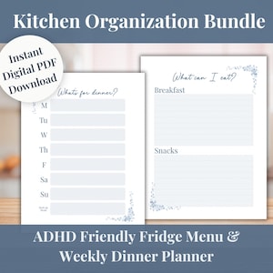 ADHD Kitchen Planner | Visual Fridge Menu, Dinner Schedule (Digital Download)