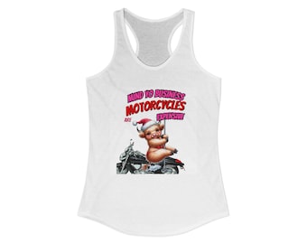 Camiseta sin mangas estilo racerback para mujer: divertida vaca, camiseta con estampado de motocicleta