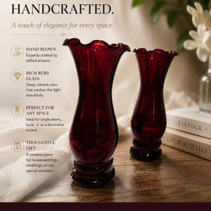 Vintage Pair of Anchor Hocking Royal Ruby Red Glass Posy Vases Ruffled Edge [COPY]