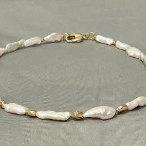 Necklace 49 cm Baroque Pearls Nuggets 24K Gold Plated Natural Freshwater White Ready-Made Luxury Anniversary Gift Wedding