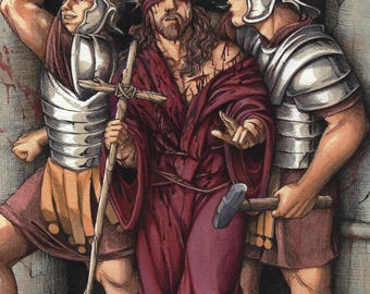 Passion of Christ Jesus Scourging at the Pillar painting Stations of the Cross wall art