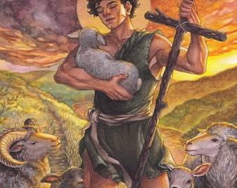 The Good Shepherd watercolor painting Psalm 23 Christian art
