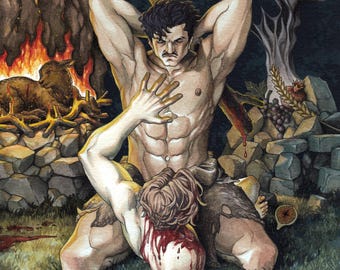 Cain and Abel painting- Christian wall art- Religious Icon- Am I My Brother's Keeper