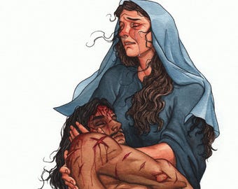 Die Schmerzensmutter - Jungfrau Maria mit Kind Jesus Gemälde - Katholisches Geschenk - Religiöses Wandbild