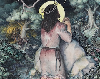 Jesus betet, Qual im Garten von Gethsemane authentische Malerei christliche Wandkunst, religiöses Dekor