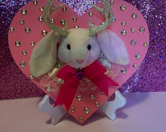 Faux Taxidermy. Repurposed Beanie Baby, Pastel Rainbow Jackalope
