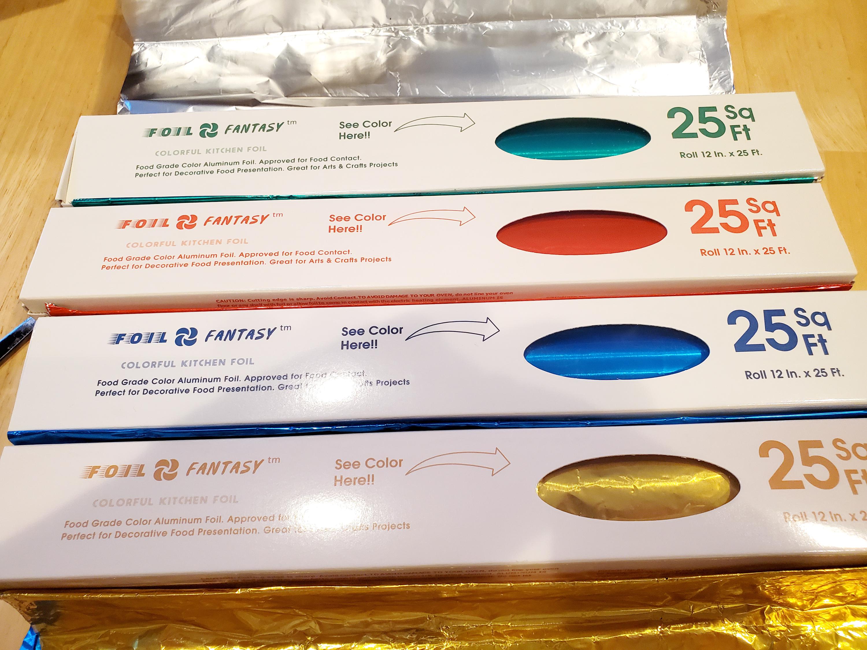 ALL FOUR COLORS!! Foil Fantasy Colorful Kitchen Foil Rolls - Red, Blue, Green, Gold