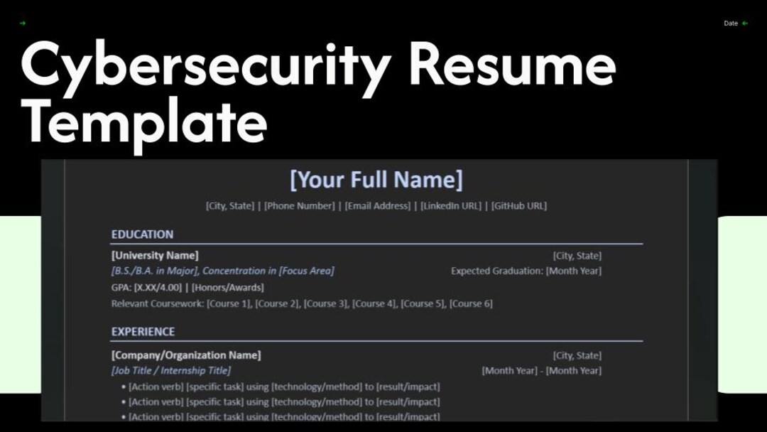 Cybersecurity Resume Template, ATS Friendly Resume for Students, Entry ...