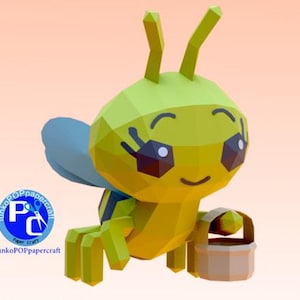 Plim Plim papercraft bee, PDF only, A4, low poly image 1