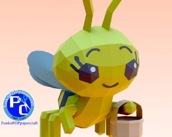 Plim Plim papercraft bee, PDF only, A4, low poly