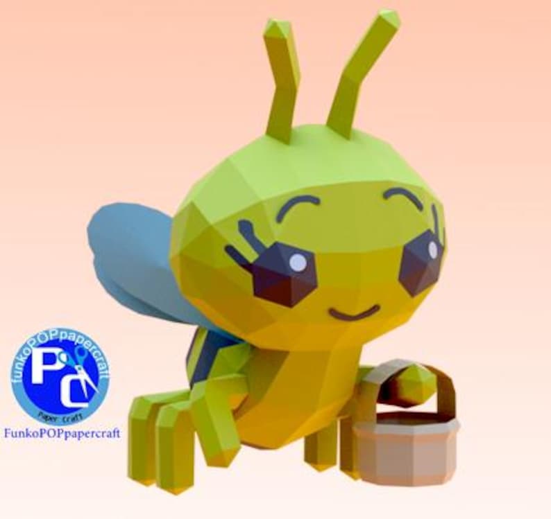 Plim Plim papercraft bee, PDF only, A4, low poly image 1