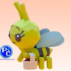 Plim Plim papercraft bee, PDF only, A4, low poly image 3