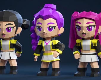 K-Pop papercraft: 3 characters to print on paper and assemble as a family. PDF format. A4 sheet, PDF only.