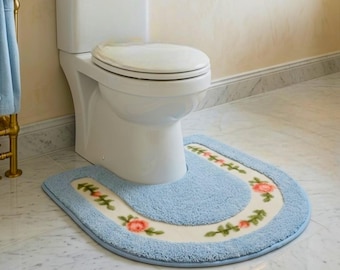 U Shaped Toilet Mat | Non Slip Bathroom Rug, Soft Absorbent Toilet Base Mat, Washable Pedestal Floor Rug, Floral Bath Decor